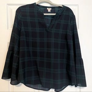 J. Crew Blue & Green Plaid Blouse-Sz XL